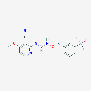molecular formula C16H13F3N4O2 B2421588 N-(3-cyano-4-methoxy-2-pyridinyl)-N'-{[3-(trifluoromethyl)benzyl]oxy}iminoformamide CAS No. 339102-43-1