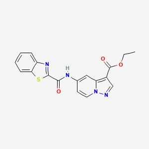 molecular formula C18H14N4O3S B2421594 ethyl 5-(1,3-benzothiazole-2-amido)pyrazolo[1,5-a]pyridine-3-carboxylate CAS No. 1396868-36-2