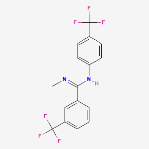 molecular formula C16H12F6N2 B2421604 N'-methyl-3-(trifluoromethyl)-N-[4-(trifluoromethyl)phenyl]benzenecarboximidamide CAS No. 303149-11-3