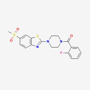 molecular formula C19H18FN3O3S2 B2421606 (2-氟苯基)(4-(6-(甲基磺酰基)苯并[d]噻唑-2-基)哌嗪-1-基)甲烷酮 CAS No. 941981-66-4