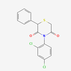 molecular formula C16H11Cl2NO2S B2421618 4-(2,4-Dichlorophenyl)-2-phenylthiomorpholine-3,5-dione CAS No. 339109-38-5