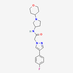 molecular formula C20H25FN4O2 B2421634 2-[4-(4-Fluorophenyl)pyrazol-1-yl]-N-[1-(oxan-4-yl)pyrrolidin-3-yl]acetamide CAS No. 2415471-56-4