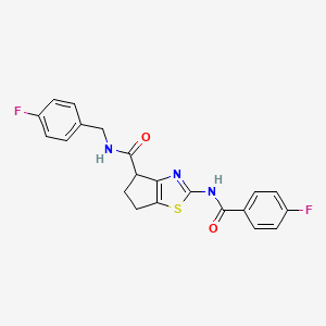 molecular formula C21H17F2N3O2S B2421642 2-(4-fluorobenzamido)-N-(4-fluorobenzyl)-5,6-dihydro-4H-cyclopenta[d]thiazole-4-carboxamide CAS No. 941926-37-0