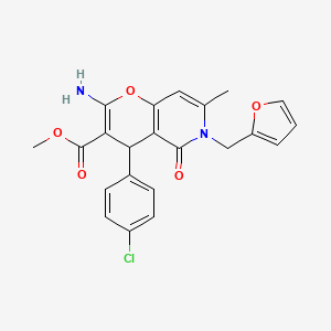 molecular formula C22H19ClN2O5 B2421643 methyl 2-amino-4-(4-chlorophenyl)-6-(furan-2-ylmethyl)-7-methyl-5-oxo-5,6-dihydro-4H-pyrano[3,2-c]pyridine-3-carboxylate CAS No. 758704-37-9