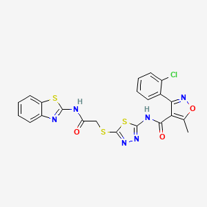molecular formula C22H15ClN6O3S3 B2421656 N-(5-((2-(benzo[d]thiazol-2-ylamino)-2-oxoethyl)thio)-1,3,4-thiadiazol-2-yl)-3-(2-chlorophenyl)-5-methylisoxazole-4-carboxamide CAS No. 389073-70-5