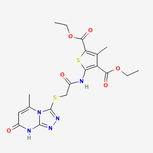 molecular formula C19H21N5O6S2 B2421660 Diethyl 3-methyl-5-(2-((5-methyl-7-oxo-7,8-dihydro-[1,2,4]triazolo[4,3-a]pyrimidin-3-yl)thio)acetamido)thiophene-2,4-dicarboxylate CAS No. 877639-53-7