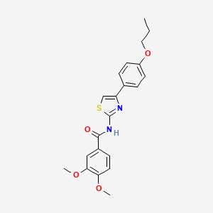 molecular formula C21H22N2O4S B2421662 3,4-dimethoxy-N-[4-(4-propoxyphenyl)-1,3-thiazol-2-yl]benzamide CAS No. 325979-64-4
