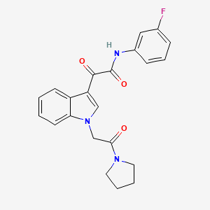 molecular formula C22H20FN3O3 B2421667 N-(3-fluorophenyl)-2-oxo-2-(1-(2-oxo-2-(pyrrolidin-1-yl)ethyl)-1H-indol-3-yl)acetamide CAS No. 872849-34-8