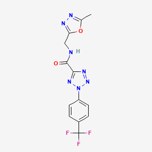 molecular formula C13H10F3N7O2 B2421668 N-((5-methyl-1,3,4-oxadiazol-2-yl)methyl)-2-(4-(trifluoromethyl)phenyl)-2H-tetrazole-5-carboxamide CAS No. 1396881-63-2
