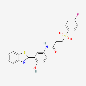 molecular formula C22H17FN2O4S2 B2421682 N-(3-(苯并[d]噻唑-2-基)-4-羟基苯基)-3-((4-氟苯基)磺酰基)丙酰胺 CAS No. 895470-86-7
