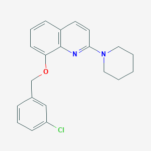 molecular formula C21H21ClN2O B2421688 8-((3-Chlorobenzyl)oxy)-2-(piperidin-1-yl)quinoline CAS No. 921556-63-0