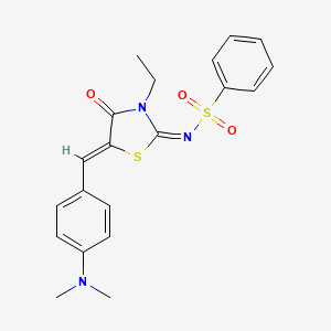 molecular formula C20H21N3O3S2 B2421689 (E)-N-((Z)-5-(4-(dimethylamino)benzylidene)-3-ethyl-4-oxothiazolidin-2-ylidene)benzenesulfonamide CAS No. 5304-02-9