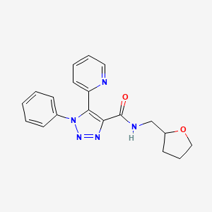 molecular formula C19H19N5O2 B2421703 1-phenyl-5-pyridin-2-yl-N-(tetrahydrofuran-2-ylmethyl)-1H-1,2,3-triazole-4-carboxamide CAS No. 1396862-38-6
