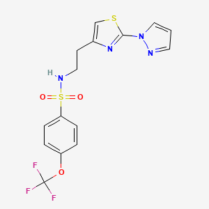molecular formula C15H13F3N4O3S2 B2421704 N-(2-(2-(1H-pyrazol-1-yl)thiazol-4-yl)ethyl)-4-(trifluoromethoxy)benzenesulfonamide CAS No. 1448044-64-1
