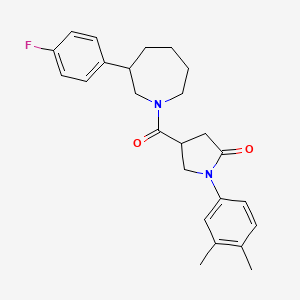 molecular formula C25H29FN2O2 B2421716 1-(3,4-Dimethylphenyl)-4-(3-(4-fluorophenyl)azepane-1-carbonyl)pyrrolidin-2-one CAS No. 1705295-04-0