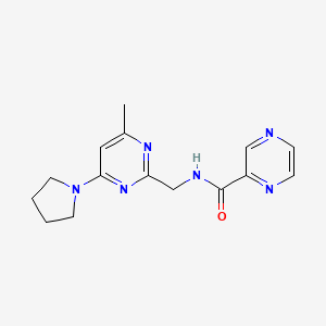 molecular formula C15H18N6O B2421721 N-((4-methyl-6-(pyrrolidin-1-yl)pyrimidin-2-yl)methyl)pyrazine-2-carboxamide CAS No. 1797968-20-7