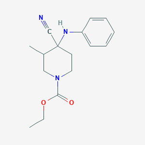 molecular formula C16H21N3O2 B242175 Ethyl 4-anilino-4-cyano-3-methyl-1-piperidinecarboxylate 