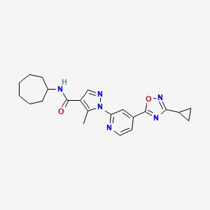 molecular formula C22H26N6O2 B2421753 N~4~-cycloheptyl-1-[4-(3-cyclopropyl-1,2,4-oxadiazol-5-yl)-2-pyridyl]-5-methyl-1H-pyrazole-4-carboxamide CAS No. 1251708-88-9