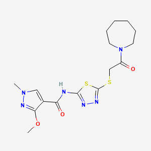 molecular formula C16H22N6O3S2 B2421786 N-(5-((2-(azepan-1-yl)-2-oxoethyl)thio)-1,3,4-thiadiazol-2-yl)-3-methoxy-1-methyl-1H-pyrazole-4-carboxamide CAS No. 1170910-51-6