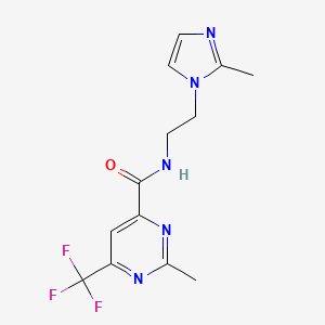 molecular formula C13H14F3N5O B2421824 2-Methyl-N-[2-(2-methylimidazol-1-yl)ethyl]-6-(trifluoromethyl)pyrimidine-4-carboxamide CAS No. 2415526-91-7