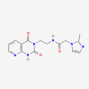 molecular formula C15H16N6O3 B2421826 N-(2-(2,4-dioxo-1,2-dihydropyrido[2,3-d]pyrimidin-3(4H)-yl)ethyl)-2-(2-methyl-1H-imidazol-1-yl)acetamide CAS No. 2034321-05-4