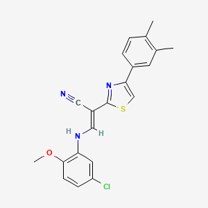 molecular formula C21H18ClN3OS B2421835 (2E)-3-[(5-chloro-2-methoxyphenyl)amino]-2-[4-(3,4-dimethylphenyl)-1,3-thiazol-2-yl]prop-2-enenitrile CAS No. 477187-58-9