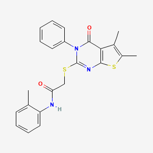molecular formula C23H21N3O2S2 B2421837 2-(5,6-dimethyl-4-oxo-3-phenylthieno[2,3-d]pyrimidin-2-yl)sulfanyl-N-(2-methylphenyl)acetamide CAS No. 354795-47-4