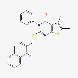 molecular formula C23H21N3O2S2 B2421837 N-(2-Methylphenyl)-2-({5,6-dimethyl-4-oxo-3-phenyl-3H,4H-thieno[2,3-d]pyrimidin-2-yl}sulfanyl)acetamid CAS No. 354795-47-4