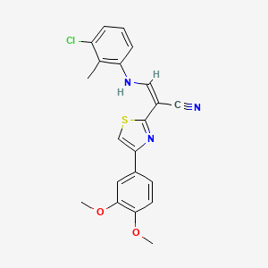 molecular formula C21H18ClN3O2S B2421860 (Z)-3-((3-氯-2-甲基苯基)氨基)-2-(4-(3,4-二甲氧基苯基)噻唑-2-基)丙烯腈 CAS No. 373611-23-5