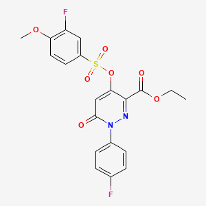 molecular formula C20H16F2N2O7S B2421866 Ethyl 4-(((3-fluoro-4-methoxyphenyl)sulfonyl)oxy)-1-(4-fluorophenyl)-6-oxo-1,6-dihydropyridazine-3-carboxylate CAS No. 899728-18-8