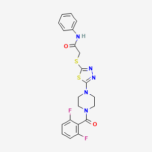 molecular formula C21H19F2N5O2S2 B2421885 2-((5-(4-(2,6-二氟苯甲酰)哌嗪-1-基)-1,3,4-噻二唑-2-基)硫代)-N-苯基乙酰胺 CAS No. 1105225-68-0