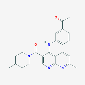 molecular formula C24H26N4O2 B2421931 1-(3-((7-Methyl-3-(4-methylpiperidine-1-carbonyl)-1,8-naphthyridin-4-yl)amino)phenyl)ethanone CAS No. 1251628-87-1