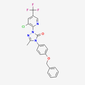 molecular formula C22H16ClF3N4O2 B2421973 2-[3-Chloro-5-(trifluoromethyl)pyridin-2-yl]-5-methyl-4-(4-phenylmethoxyphenyl)-1,2,4-triazol-3-one CAS No. 860786-71-6