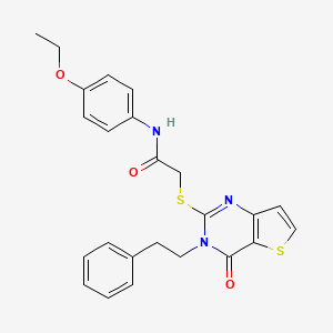 molecular formula C24H23N3O3S2 B2421975 N-(4-ethoxyphenyl)-2-((4-oxo-3-phenethyl-3,4-dihydrothieno[3,2-d]pyrimidin-2-yl)thio)acetamide CAS No. 440326-03-4