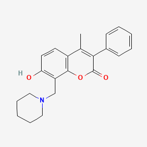 molecular formula C22H23NO3 B2421988 7-hydroxy-4-methyl-3-phenyl-8-(piperidin-1-ylmethyl)-2H-chromen-2-one CAS No. 869081-07-2