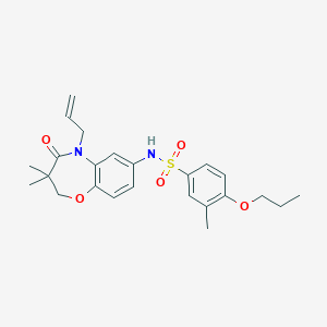 molecular formula C24H30N2O5S B2422029 N-(5-allyl-3,3-dimethyl-4-oxo-2,3,4,5-tetrahydrobenzo[b][1,4]oxazepin-7-yl)-3-methyl-4-propoxybenzenesulfonamide CAS No. 921914-21-8