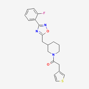 B2422072 1-(3-((3-(2-Fluorophenyl)-1,2,4-oxadiazol-5-yl)methyl)piperidin-1-yl)-2-(thiophen-3-yl)ethanone CAS No. 1705357-06-7