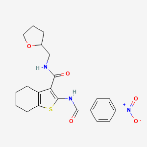 molecular formula C21H23N3O5S B2422091 2-(4-nitrobenzamido)-N-((tetrahydrofuran-2-yl)methyl)-4,5,6,7-tetrahydrobenzo[b]thiophene-3-carboxamide CAS No. 381170-85-0