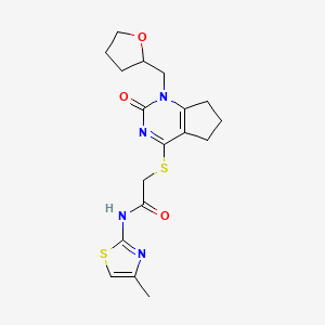molecular formula C18H22N4O3S2 B2422114 N-(4-methylthiazol-2-yl)-2-((2-oxo-1-((tetrahydrofuran-2-yl)methyl)-2,5,6,7-tetrahydro-1H-cyclopenta[d]pyrimidin-4-yl)thio)acetamide CAS No. 899951-70-3