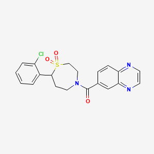 molecular formula C20H18ClN3O3S B2422130 (7-(2-Chlorophenyl)-1,1-dioxido-1,4-thiazepan-4-yl)(quinoxalin-6-yl)methanone CAS No. 2034531-13-8