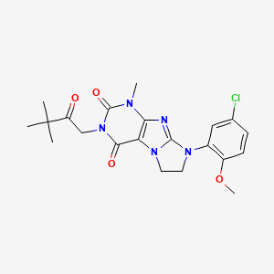 molecular formula C21H24ClN5O4 B2422153 8-(5-chloro-2-methoxyphenyl)-3-(3,3-dimethyl-2-oxobutyl)-1-methyl-7,8-dihydro-1H-imidazo[2,1-f]purine-2,4(3H,6H)-dione CAS No. 922462-58-6