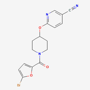 molecular formula C16H14BrN3O3 B2422160 6-((1-(5-Bromofuran-2-carbonyl)piperidin-4-yl)oxy)nicotinonitrile CAS No. 1421505-95-4