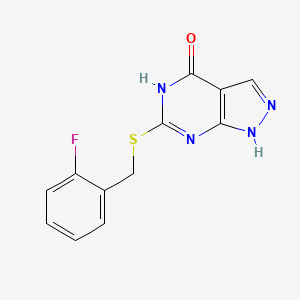 molecular formula C12H9FN4OS B2422190 6-((2-fluorobenzyl)thio)-1H-pyrazolo[3,4-d]pyrimidin-4(5H)-one CAS No. 877630-44-9