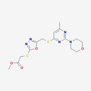 molecular formula C15H19N5O4S2 B242223 Methyl {[5-({[6-methyl-2-(4-morpholinyl)-4-pyrimidinyl]sulfanyl}methyl)-1,3,4-oxadiazol-2-yl]sulfanyl}acetate 