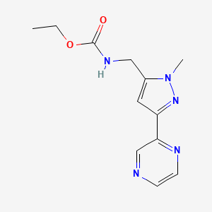 molecular formula C12H15N5O2 B2422245 Ethyl ((1-Methyl-3-(pyrazin-2-yl)-1H-pyrazol-5-yl)methyl)carbamate CAS No. 2034507-41-8