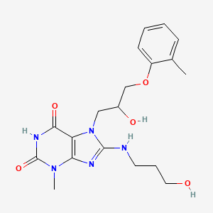 molecular formula C19H25N5O5 B2422247 7-(2-hydroxy-3-(o-tolyloxy)propyl)-8-((3-hydroxypropyl)amino)-3-methyl-1H-purine-2,6(3H,7H)-dione CAS No. 332103-47-6