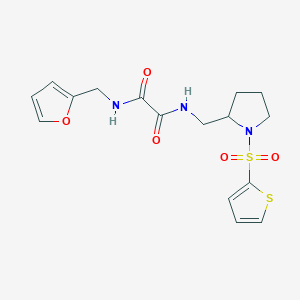 molecular formula C16H19N3O5S2 B2422283 N1-(furan-2-ylmethyl)-N2-((1-(thiophen-2-ylsulfonyl)pyrrolidin-2-yl)methyl)oxalamide CAS No. 896281-48-4