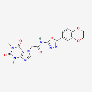 molecular formula C19H17N7O6 B2422287 N-(5-(2,3-dihydrobenzo[b][1,4]dioxin-6-yl)-1,3,4-oxadiazol-2-yl)-2-(1,3-dimethyl-2,6-dioxo-2,3-dihydro-1H-purin-7(6H)-yl)acetamide CAS No. 1219914-71-2