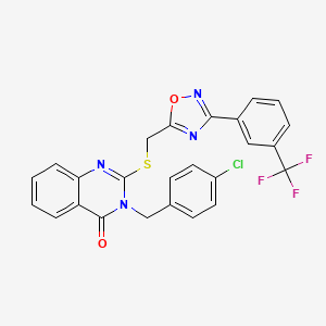 molecular formula C25H16ClF3N4O2S B2422323 3-(4-chlorobenzyl)-2-(((3-(3-(trifluoromethyl)phenyl)-1,2,4-oxadiazol-5-yl)methyl)thio)quinazolin-4(3H)-one CAS No. 1792228-53-5