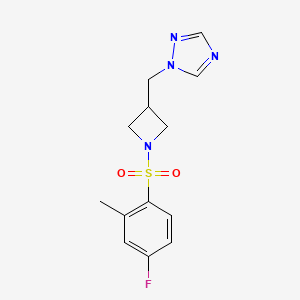 molecular formula C13H15FN4O2S B2422330 1-((1-((4-fluoro-2-methylphenyl)sulfonyl)azetidin-3-yl)methyl)-1H-1,2,4-triazole CAS No. 2309733-70-6